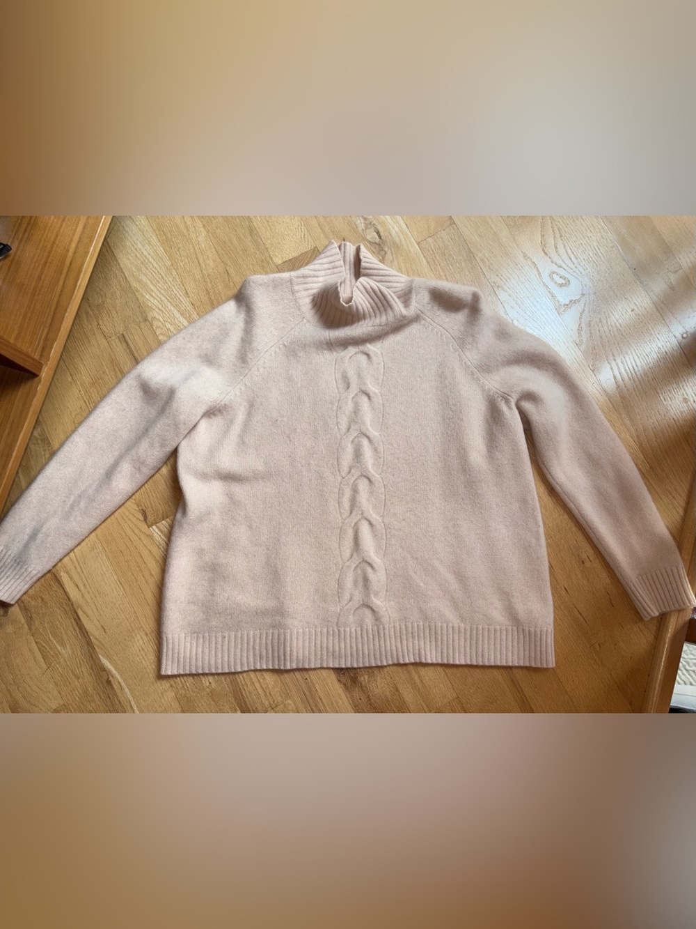 Luxury 100% Cashmere Pink Cable Knit Mock Neck Turtleneck Sweater